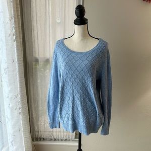 Karen Scott Diamond Cable Knit Sweater button cuff detail in powder blue size L